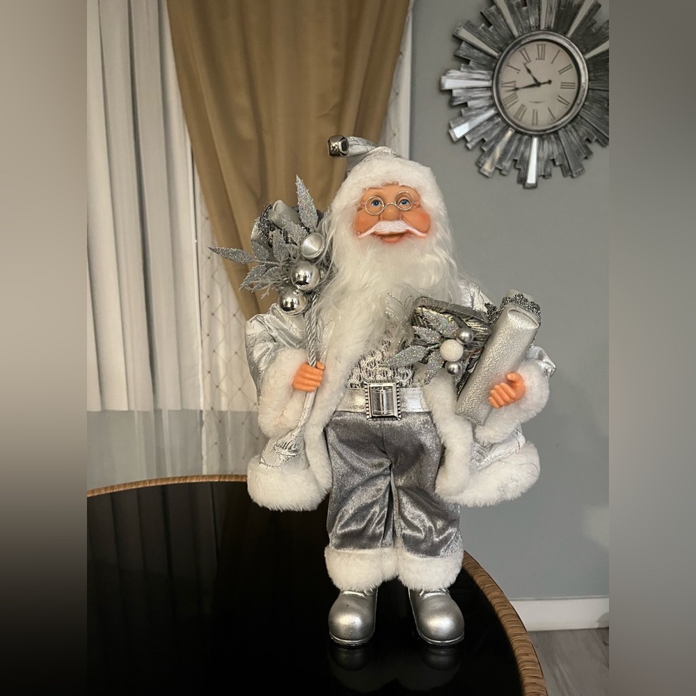 Silver and White‎ Holiday Santa Figurine - Picture 2 of 9